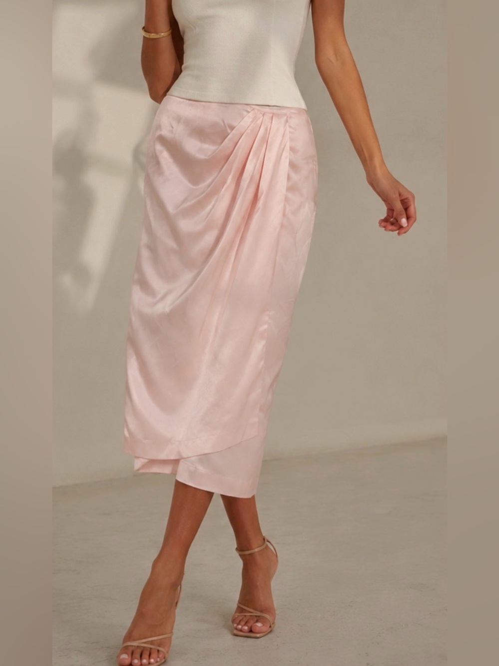 NWT Vintage Cathy Hardwick 100% Silk Blush Pink Wrap Pencil Skirt Size 6 Y2K